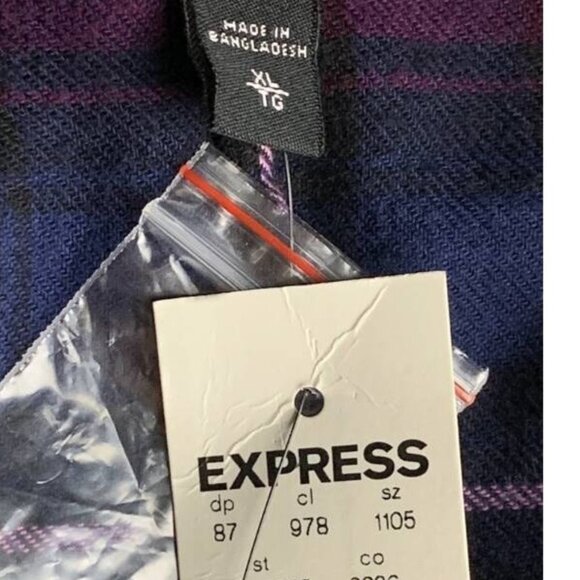 NWT Express Womens Purple Blue Plaid Flannel Top Long Sleeve Round Neck Size XL - Picture 5 of 6